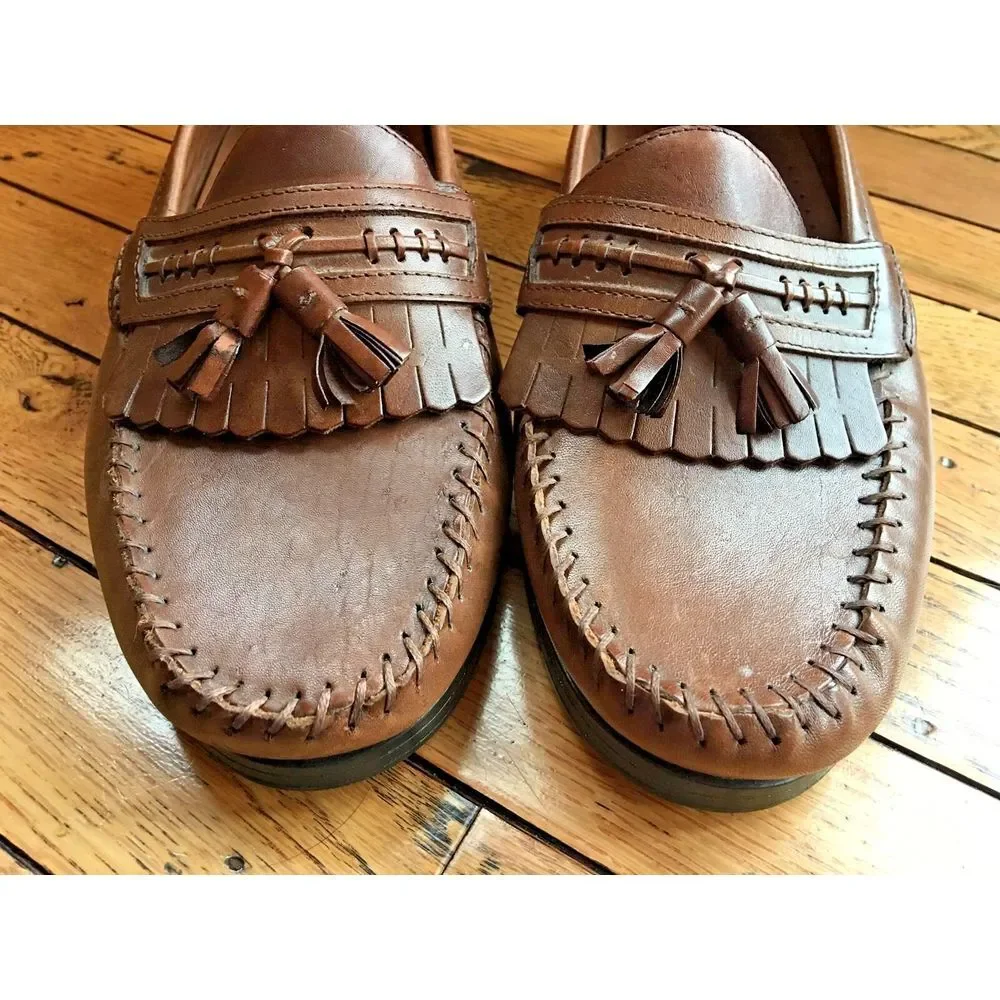 NUNN BUSH Men's Tassel Brown Leather Slip on Loafer Dress Shoes SZ‎ 10M